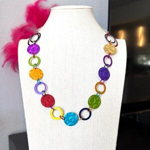 Colorful Circle Metal Link Necklace